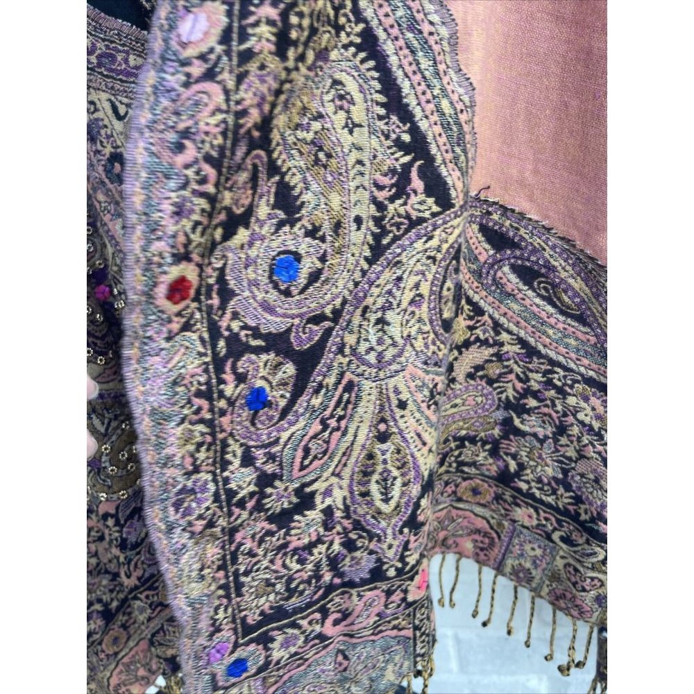 Boho Style Scarf Wrap Multicolored With Fringe An… - image 5